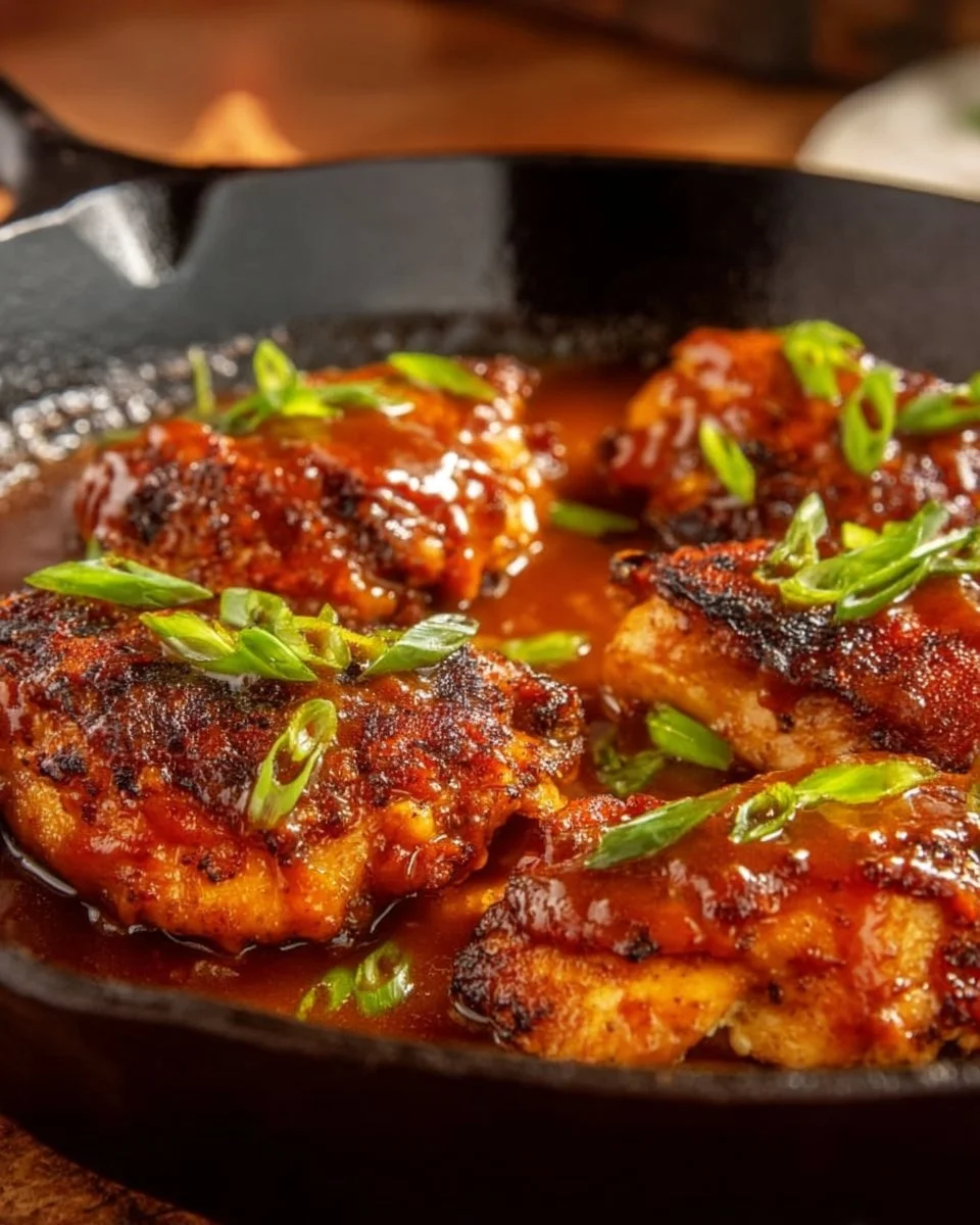 Delicious Honey Garlic Chicken Thighs garnished with herbs