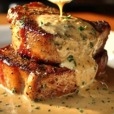 Irresistible maple bacon pork chops topped with Dijon mustard cream sauce.