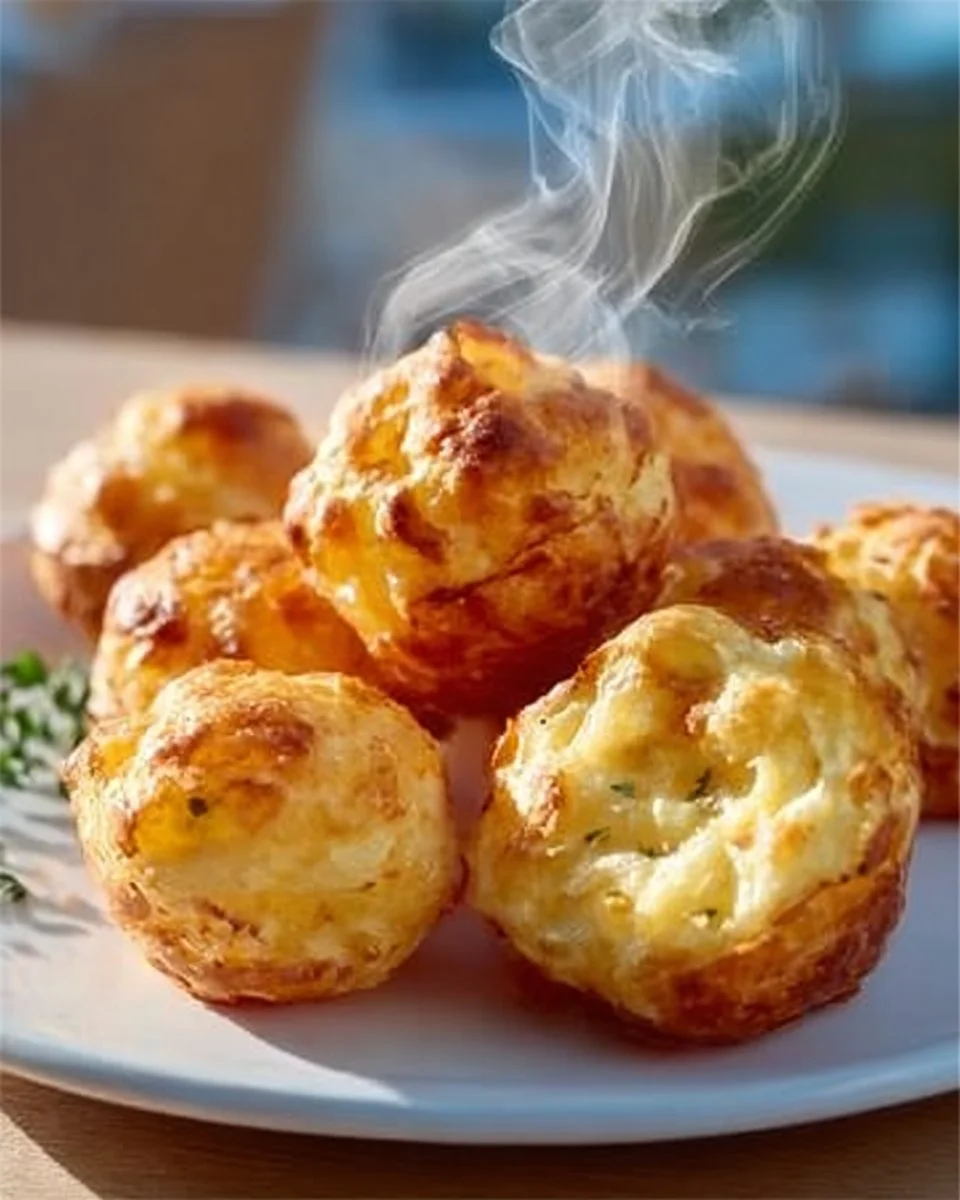 Golden and crispy mashed potato cheese puffs served on a plate