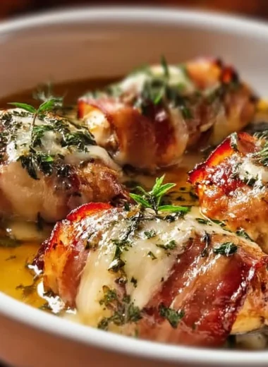 Plate of Italian Chicken Saltimbocca with prosciutto and sage