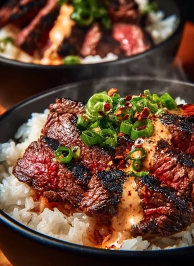 Delicious Korean BBQ Steak Bowl with marinated beef and fresh vegetables