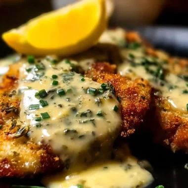 Lemon Pecorino Crusted Chicken served with creamy lemon sauce