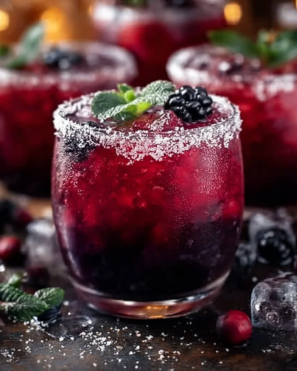 Magical Midnight Frost Christmas Punch served in a festive glass with decorations.