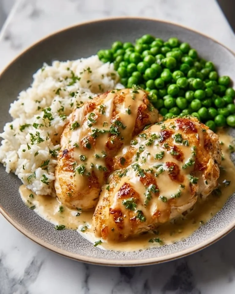 Delicious Boursin Chicken Bake topped with creamy cheese and herbs