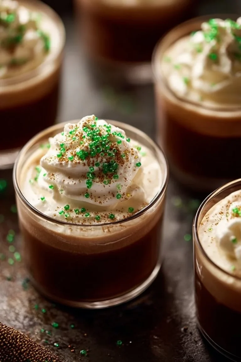 Decadent Irish coffee pudding shots served in small glasses