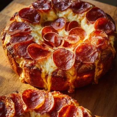 A mouthwatering Pepperoni Pizza Monkey Bread drizzled with sauce.