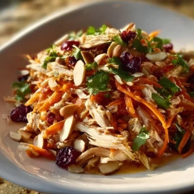 Quick Asian chicken cranberry salad with colorful veggies and sesame dressing
