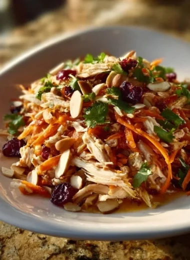 Quick Asian chicken cranberry salad with colorful veggies and sesame dressing