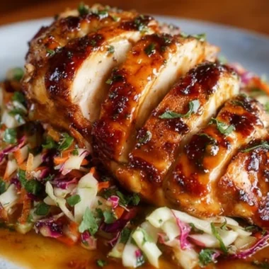 Sticky apple cider chicken served with a fresh autumn slaw