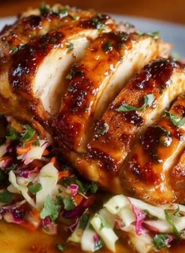 Sticky apple cider chicken served with a fresh autumn slaw