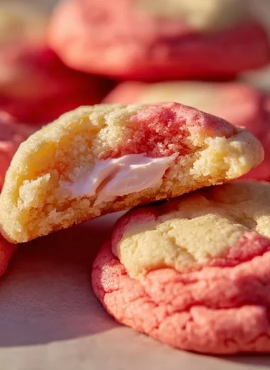 Delicious Strawberry Cheesecake Cookies on a plate, perfect for dessert lovers.