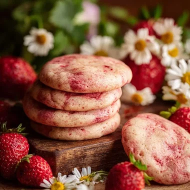 Delicious strawberry cheesecake cookies with fresh strawberries and creamy filling