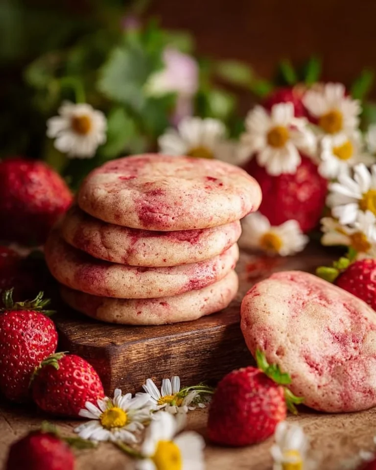 Delicious strawberry cheesecake cookies with fresh strawberries and creamy filling