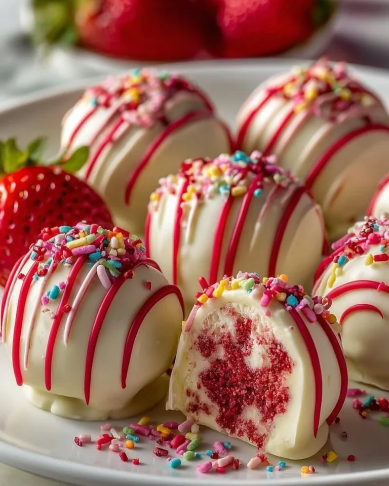 Strawberry Velvet Cheesecake Truffle Bites on a dessert plate