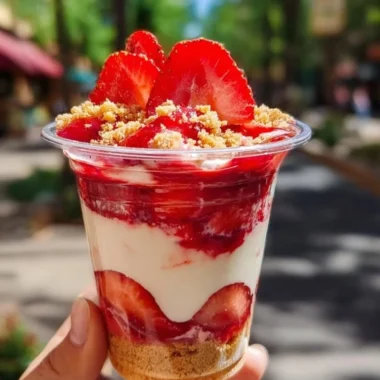 Bowl of fresh sugared strawberries ready to serve as a sweet dessert.