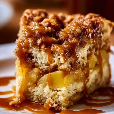 Super easy apple crisp coffee cake with a golden, crumbly topping and apple filling.