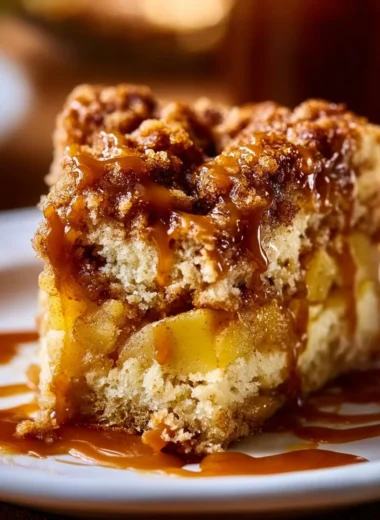 Super easy apple crisp coffee cake with a golden, crumbly topping and apple filling.