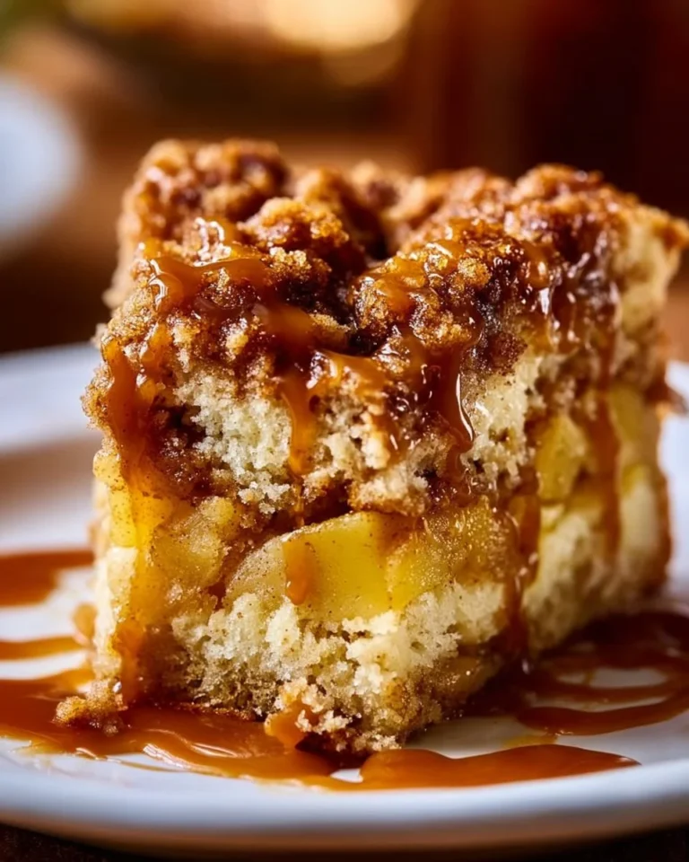 Super easy apple crisp coffee cake with a golden, crumbly topping and apple filling.