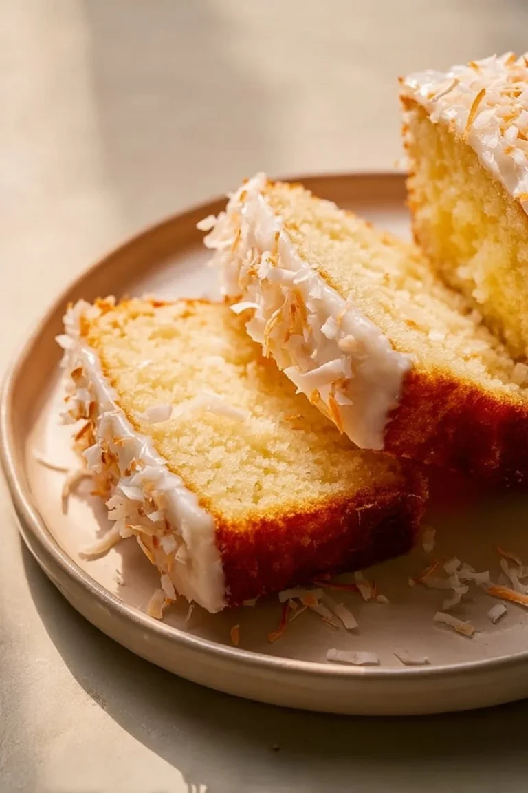 Tender Coconut Loaf Cake with a moist texture and coconut topping