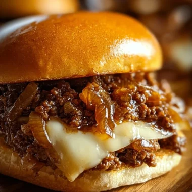 Delicious French onion beef sloppy joes served on a bun with melted cheese