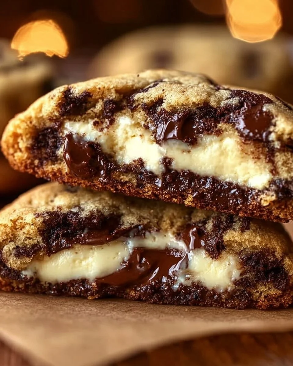 Ultimate cheesecake stuffed chocolate chip cookies on a plate