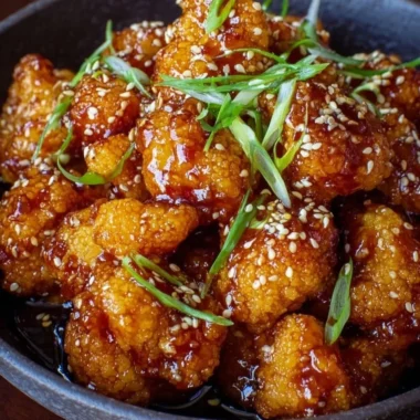 Delicious sticky honey garlic cauliflower served as a healthy dinner option.