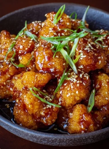 Delicious sticky honey garlic cauliflower served as a healthy dinner option.