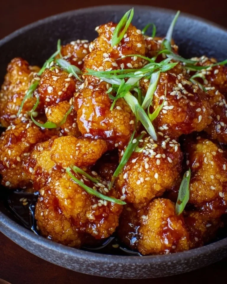 Delicious sticky honey garlic cauliflower served as a healthy dinner option.