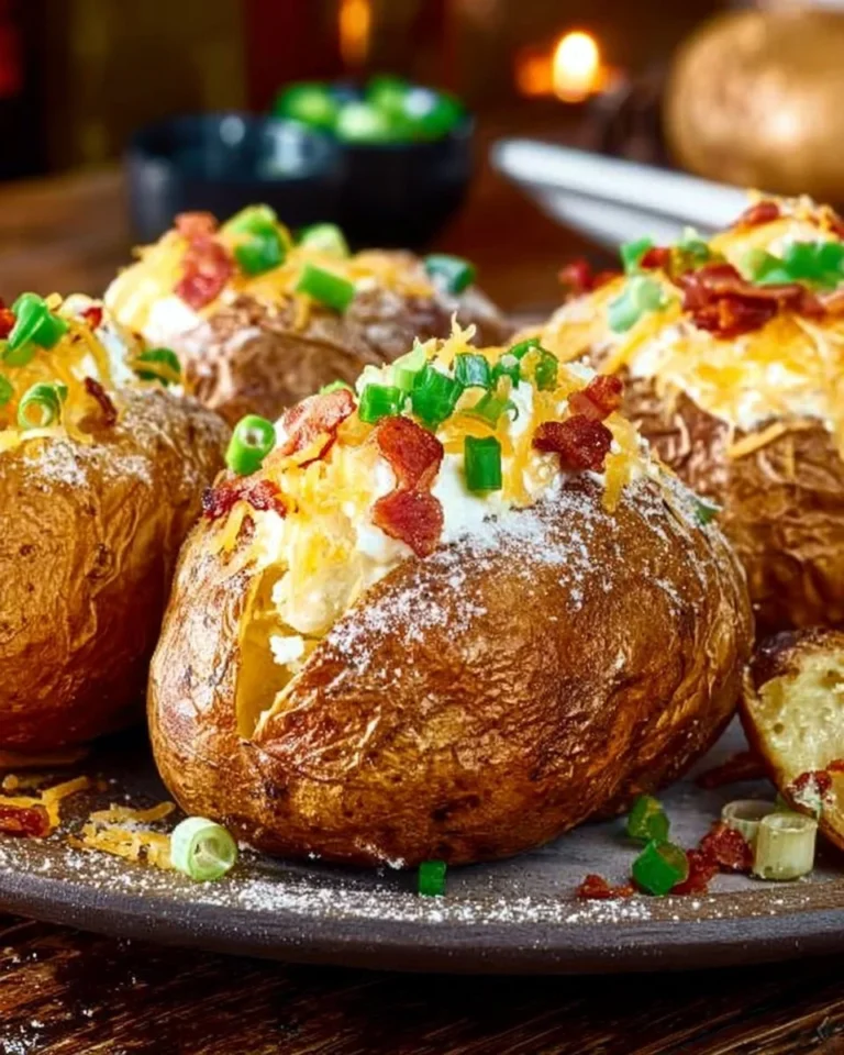 Perfectly baked potato with toppings on a plate