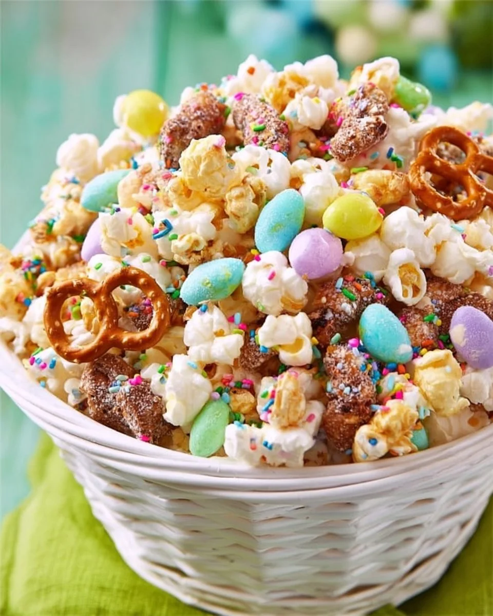 Colorful Bunny Bait Easter Snack Mix with candies and snacks for spring festivities