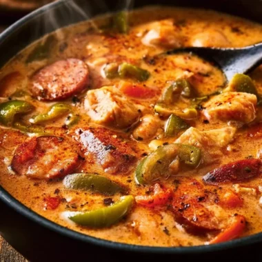 Bowl of Cajun White Chicken Chili with chicken, beans, and spices.