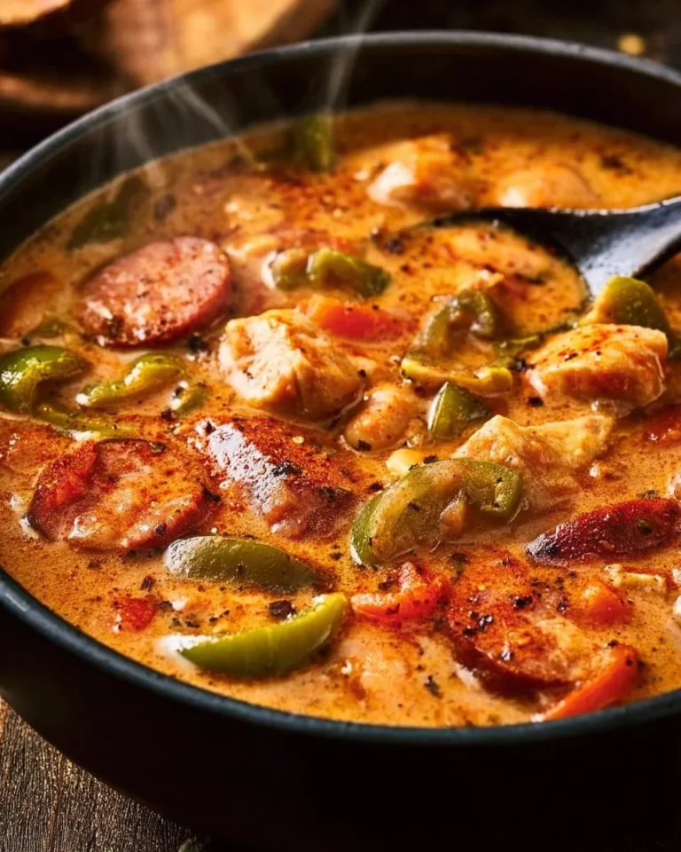 Bowl of Cajun White Chicken Chili with chicken, beans, and spices.