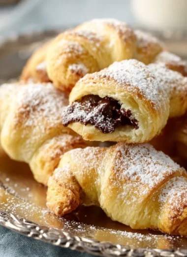 Delicious chocolate crescents with flaky pastry and rich chocolate filling