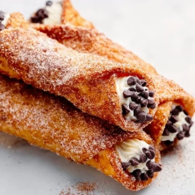 Delicious churro cannolis filled with creamy filling and dusted with cinnamon sugar