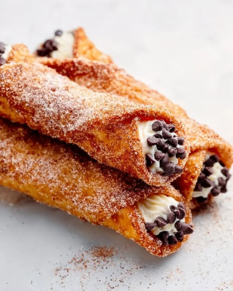 Delicious churro cannolis filled with creamy filling and dusted with cinnamon sugar