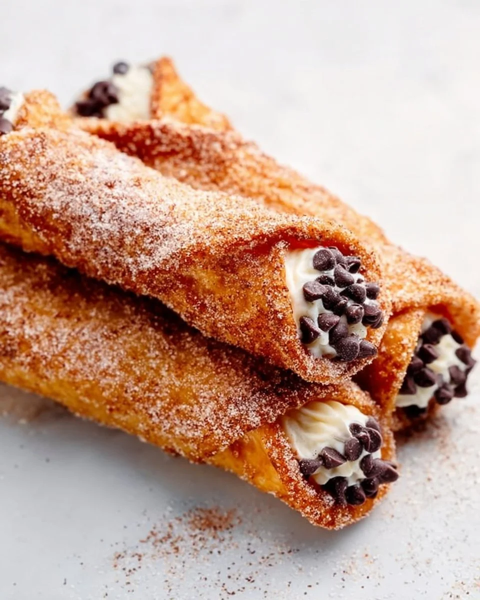 Delicious churro cannolis filled with creamy filling and dusted with cinnamon sugar