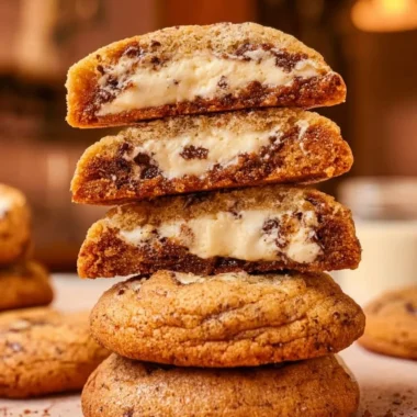 Delicious Churro Cheesecake Cookies topped with cinnamon sugar and cheesecake filling.