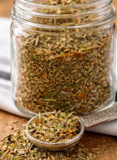 Homemade Italian seasoning blend of dried herbs like basil, oregano, and rosemary.
