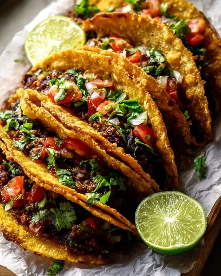 Crispy black bean tacos topped with fresh ingredients and served on a plate.