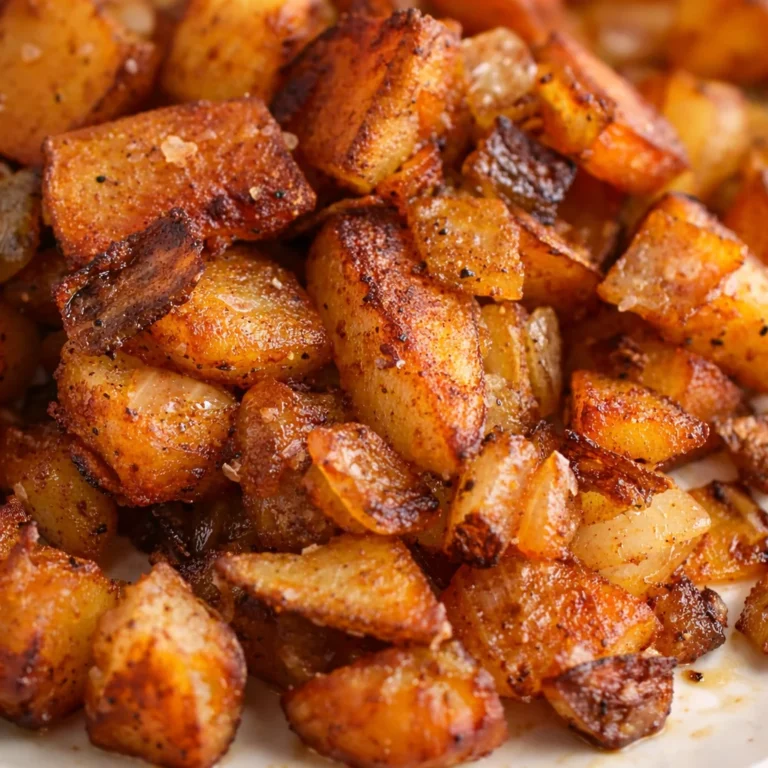 Crispy home fries with golden-brown exterior, perfect for breakfast or brunch side dish.
