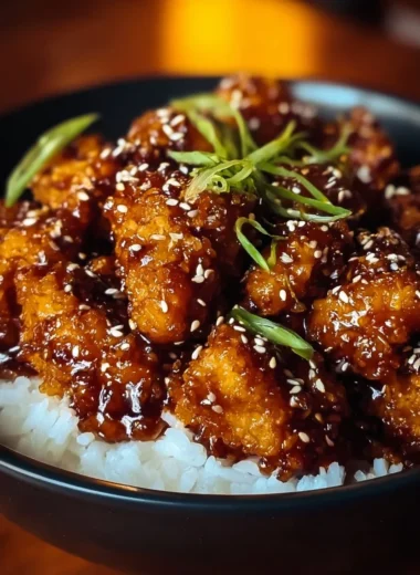 Crispy orange chicken served with garnishes