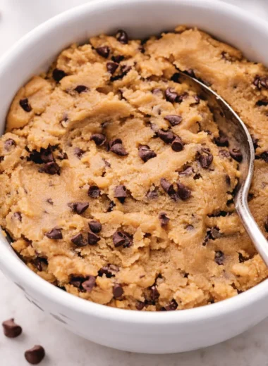 Delicious chocolate chip cookie dough dessert ready to eat without baking.