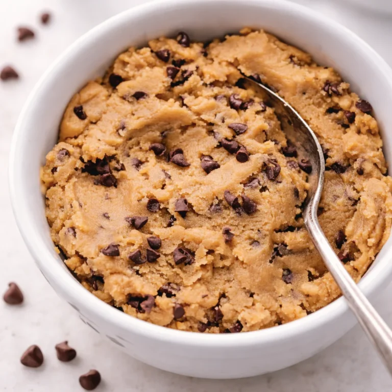 Delicious chocolate chip cookie dough dessert ready to eat without baking.