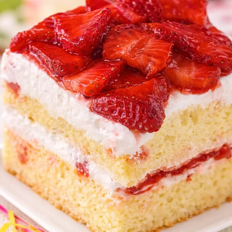 Delicious homemade strawberry shortcake with whipped cream and fresh strawberries.