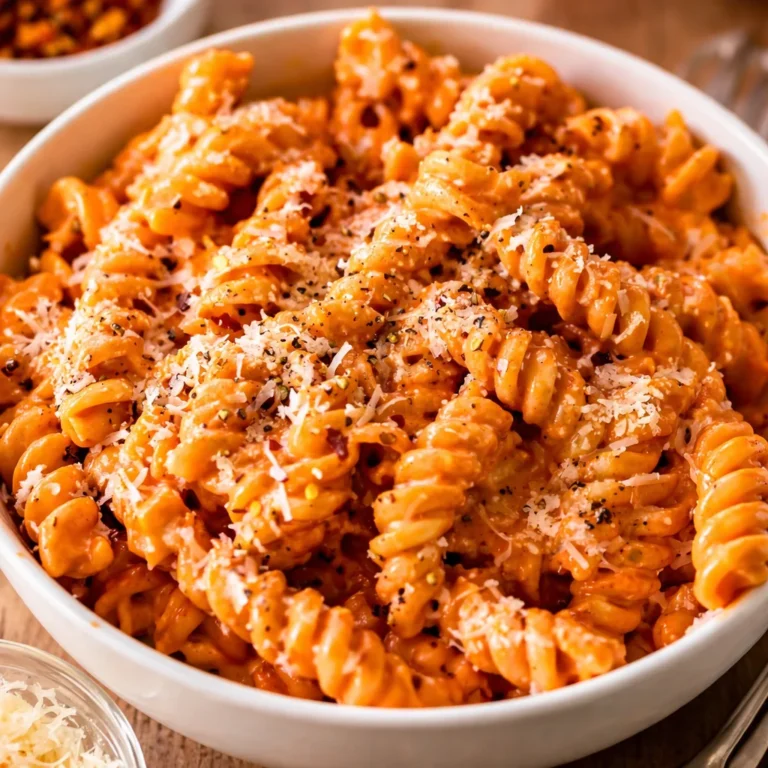 Delicious homemade vodka sauce with cream, tomatoes, and garlic served over pasta.