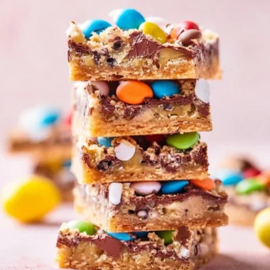Delicious Easter Magic Cookie Bars topped with chocolate and coconut.
