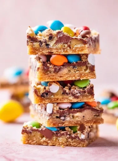 Delicious Easter Magic Cookie Bars topped with chocolate and coconut.