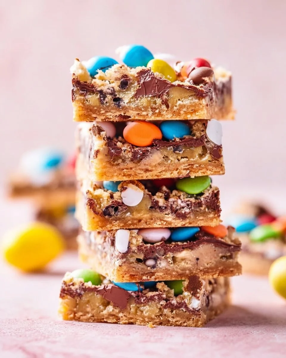 Delicious Easter Magic Cookie Bars topped with chocolate and coconut.