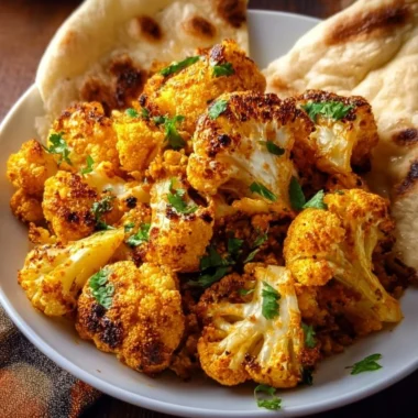 Plate of creamy butter cauliflower with spices and herbs