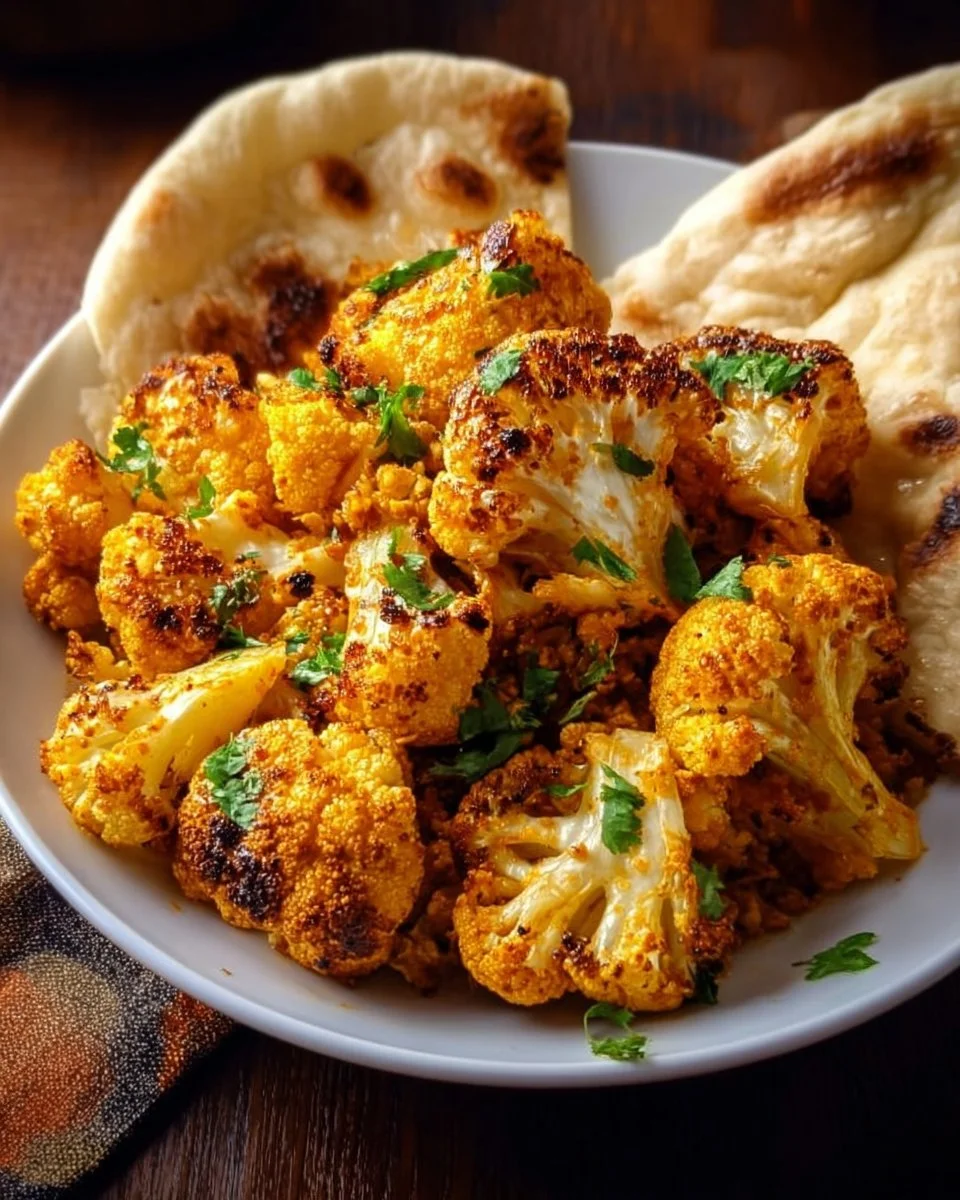 Plate of creamy butter cauliflower with spices and herbs